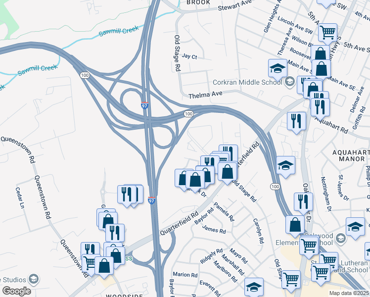 map of restaurants, bars, coffee shops, grocery stores, and more near 1024 Wisdom Court in Glen Burnie