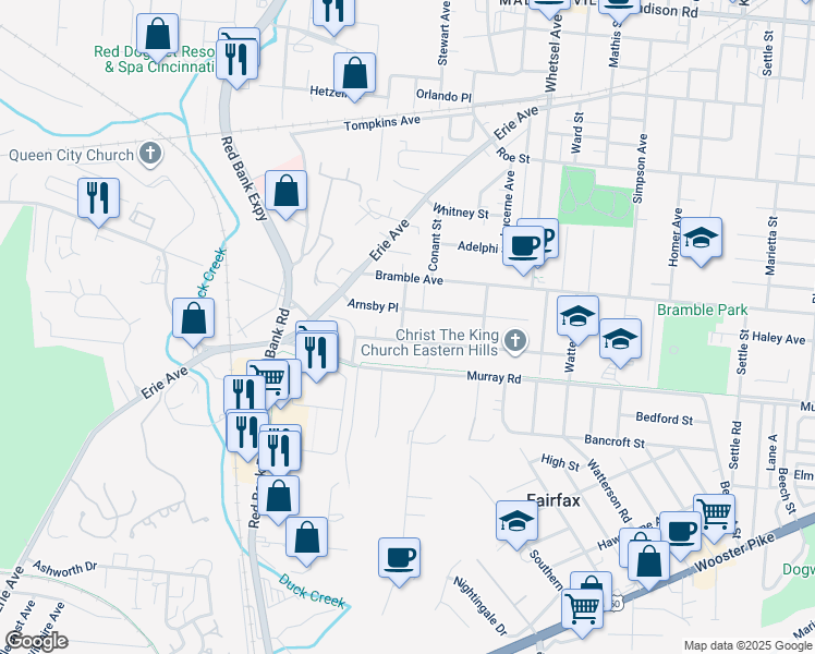 map of restaurants, bars, coffee shops, grocery stores, and more near 4110 Sherwood Avenue in Cincinnati