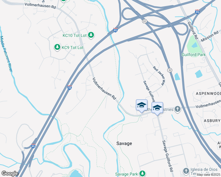 map of restaurants, bars, coffee shops, grocery stores, and more near 9310 Vollmerhausen Road in Savage