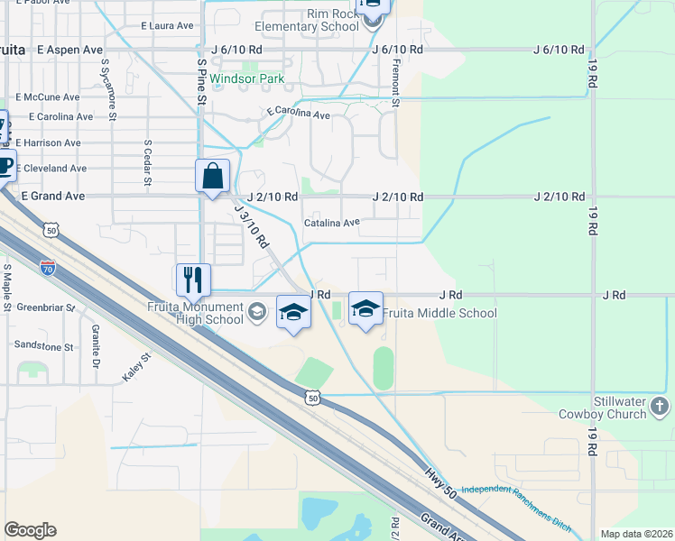 map of restaurants, bars, coffee shops, grocery stores, and more near 1834 J Road in Fruita