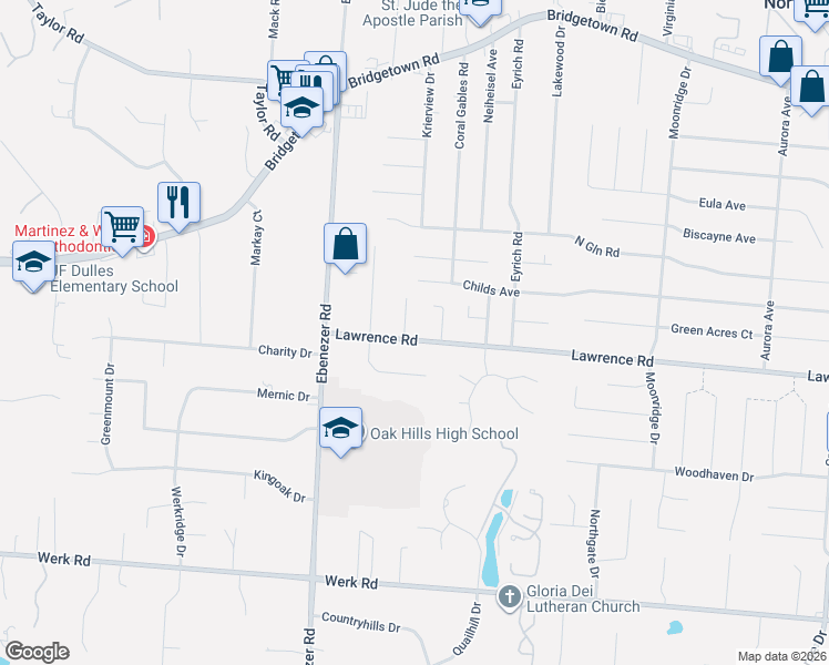 map of restaurants, bars, coffee shops, grocery stores, and more near 3436 Glastonbury Court in Cincinnati