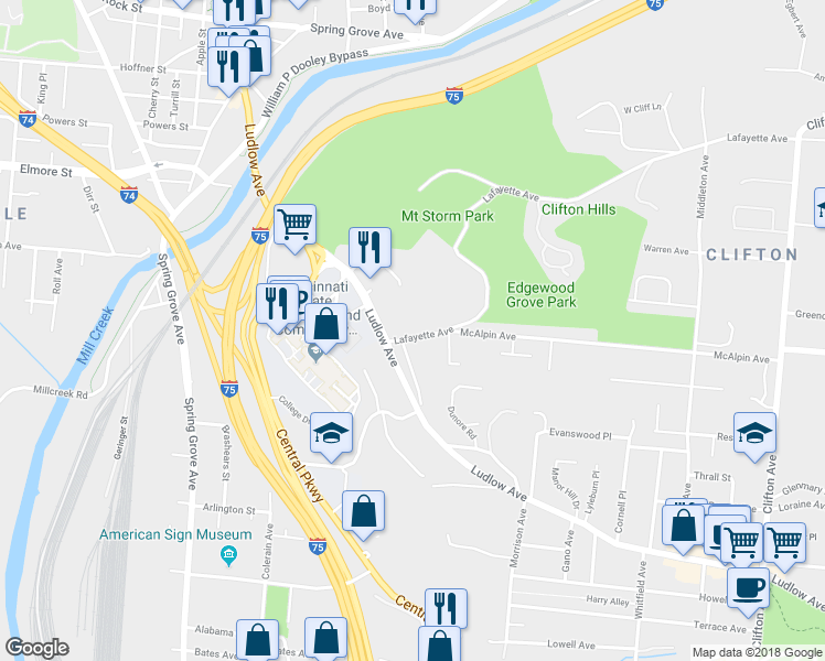 map of restaurants, bars, coffee shops, grocery stores, and more near 900 Rue De La Paix in Cincinnati