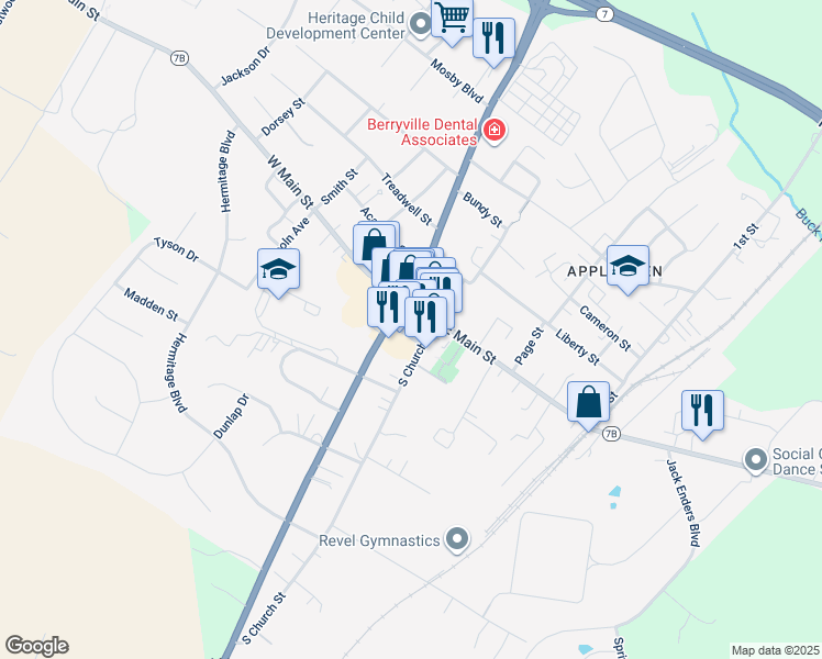 map of restaurants, bars, coffee shops, grocery stores, and more near 410 Ebenezer Road in Bluemont