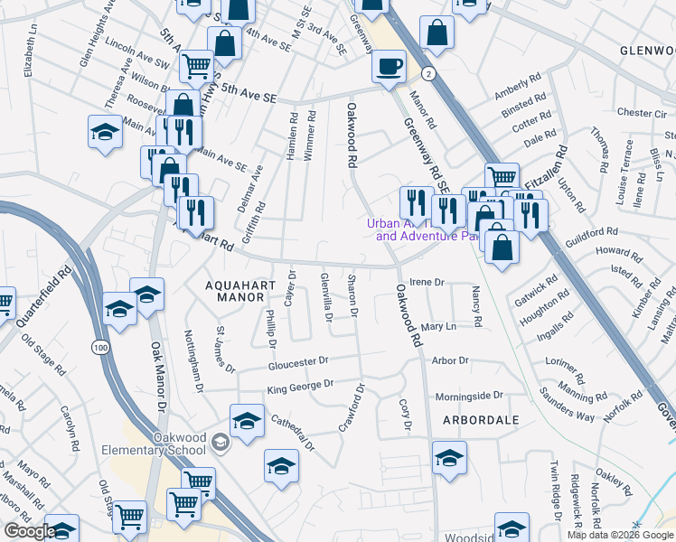 map of restaurants, bars, coffee shops, grocery stores, and more near 505 Aquahart Road in Glen Burnie