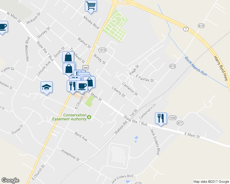 map of restaurants, bars, coffee shops, grocery stores, and more near 28 Page Street in Berryville