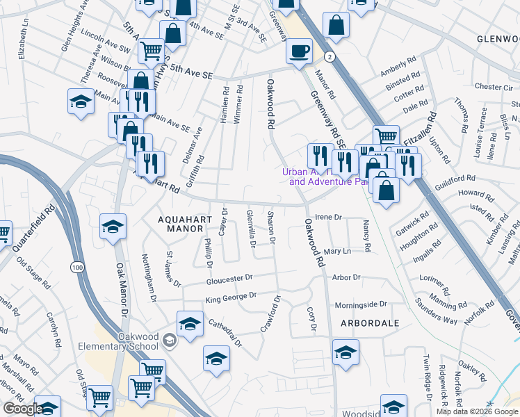 map of restaurants, bars, coffee shops, grocery stores, and more near 505 Aquahart Road in Glen Burnie