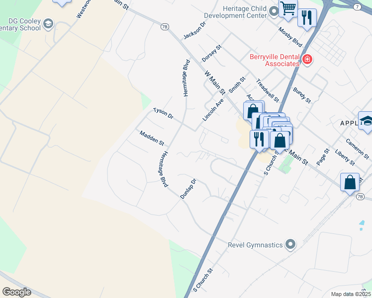map of restaurants, bars, coffee shops, grocery stores, and more near 581 Glebe Lane in Berryville