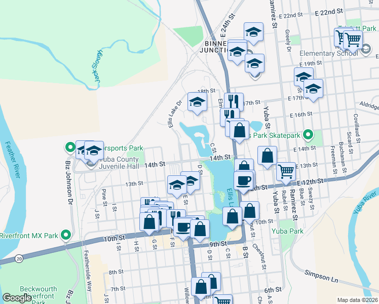 map of restaurants, bars, coffee shops, grocery stores, and more near 1498 High Street in Marysville