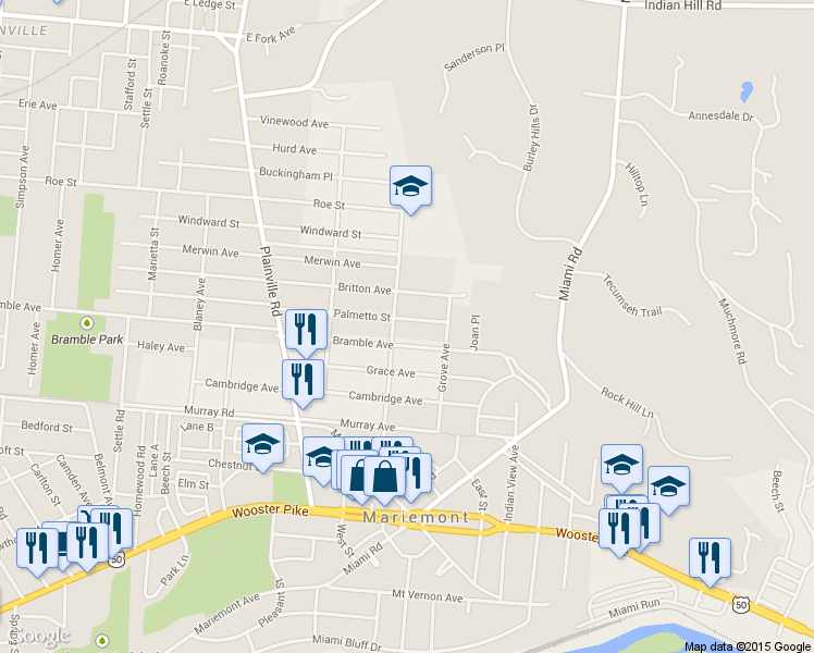 map of restaurants, bars, coffee shops, grocery stores, and more near 7000 Palmetto Street in Cincinnati