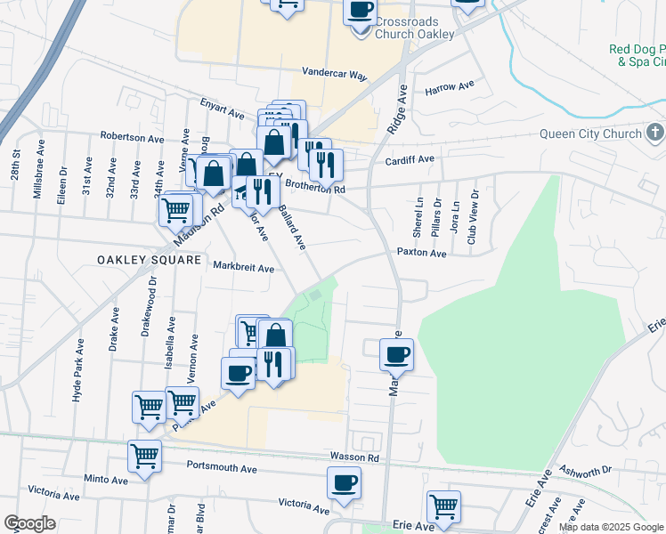 map of restaurants, bars, coffee shops, grocery stores, and more near 3235 Berwyn Place in Cincinnati
