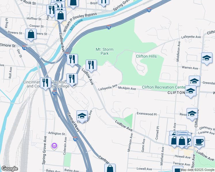 map of restaurants, bars, coffee shops, grocery stores, and more near 900 Rue De La Paix in Cincinnati