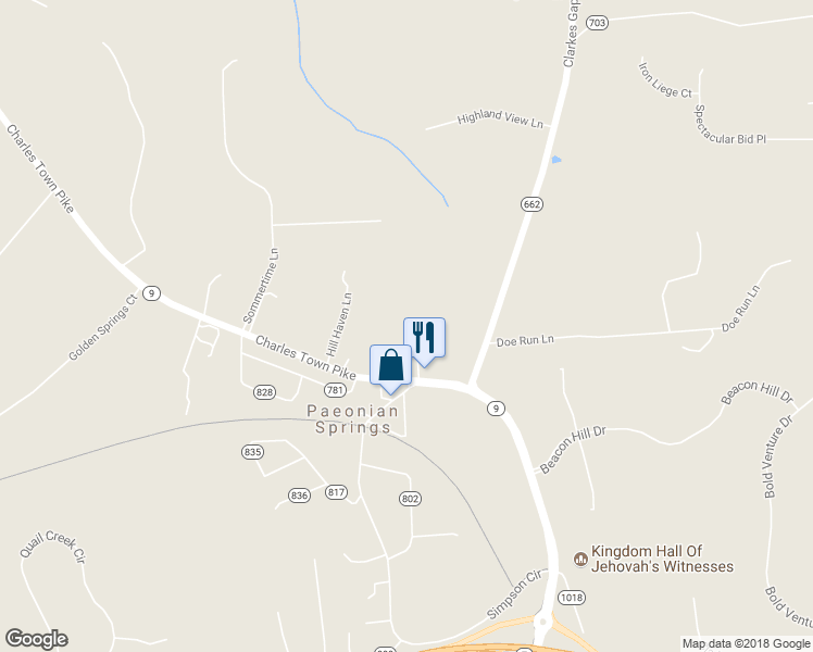 map of restaurants, bars, coffee shops, grocery stores, and more near 40580 Charles Town Pike in Paeonian Springs
