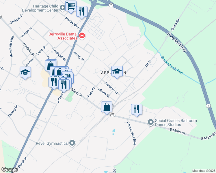 map of restaurants, bars, coffee shops, grocery stores, and more near 238 Shepherds Mill Road in Berryville