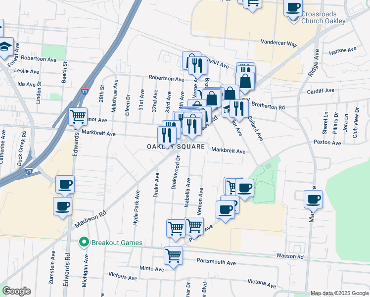 map of restaurants, bars, coffee shops, grocery stores, and more near 3023 Madison Road in Cincinnati