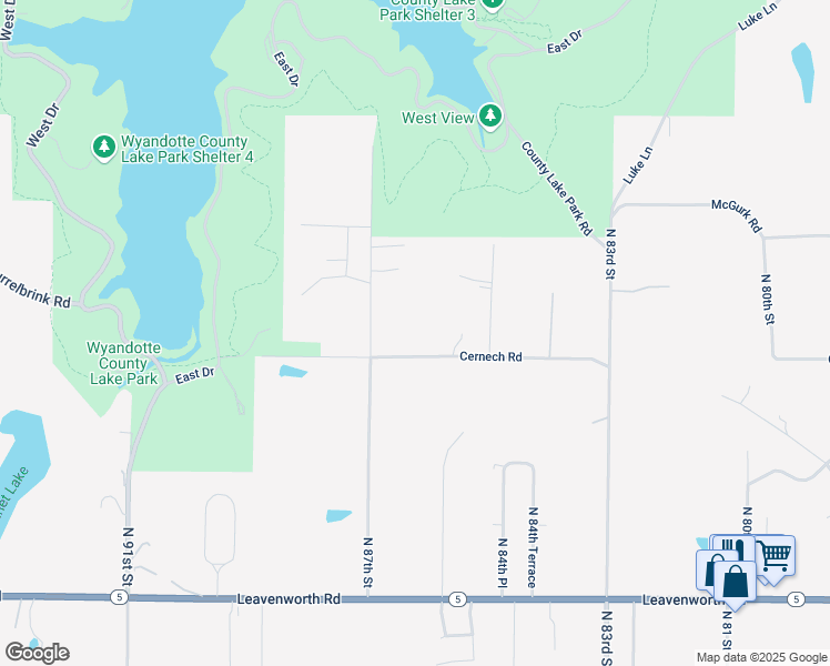 map of restaurants, bars, coffee shops, grocery stores, and more near 8614 Cernech Road in Kansas City