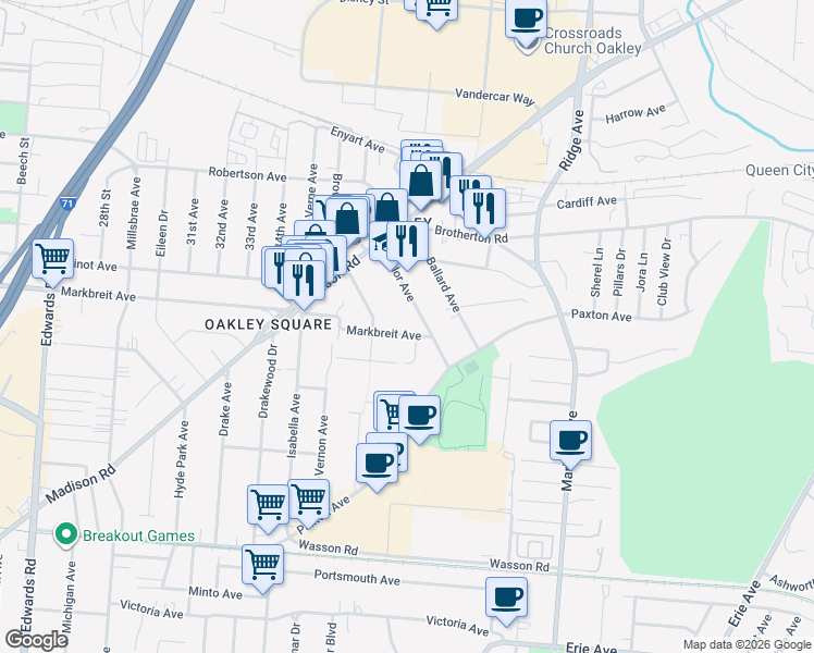 map of restaurants, bars, coffee shops, grocery stores, and more near 4006 Taylor Avenue in Cincinnati