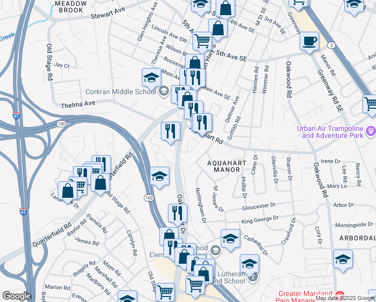 map of restaurants, bars, coffee shops, grocery stores, and more near 207 Crain Court Circle in Glen Burnie