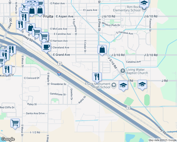 map of restaurants, bars, coffee shops, grocery stores, and more near 457 David Court in Fruita
