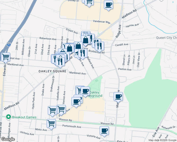 map of restaurants, bars, coffee shops, grocery stores, and more near 4006 Taylor Avenue in Cincinnati