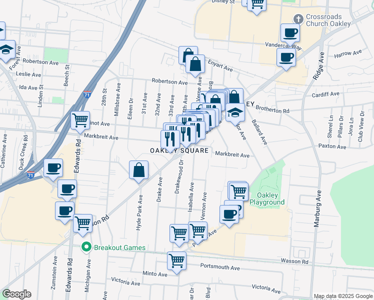 map of restaurants, bars, coffee shops, grocery stores, and more near in Cincinnati