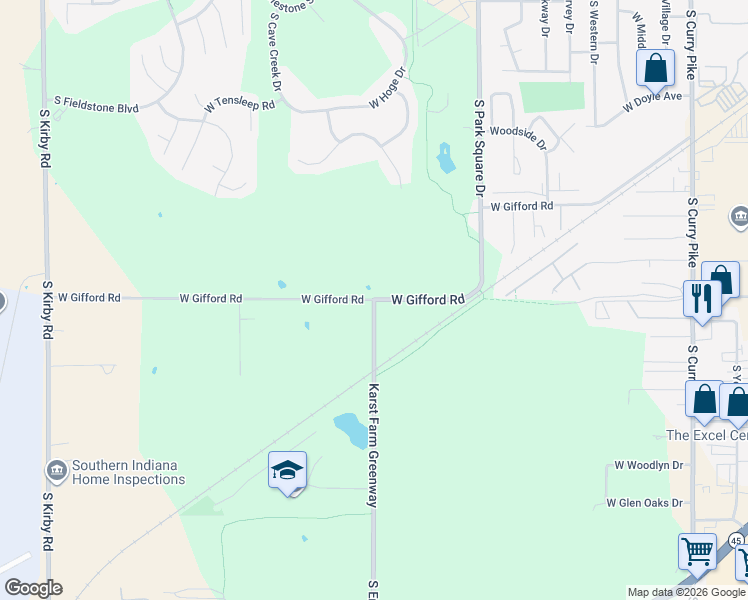 map of restaurants, bars, coffee shops, grocery stores, and more near 4900 West Gifford Road in Bloomington