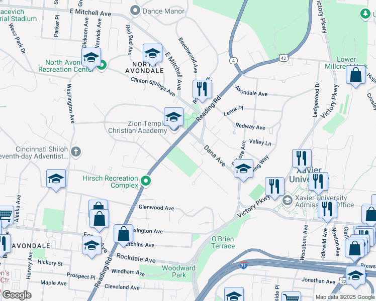 map of restaurants, bars, coffee shops, grocery stores, and more near 914 Burton Avenue in Cincinnati