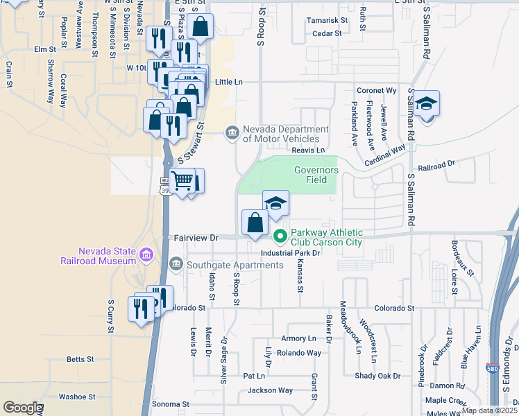 map of restaurants, bars, coffee shops, grocery stores, and more near 550 Mallory Rd in Carson City