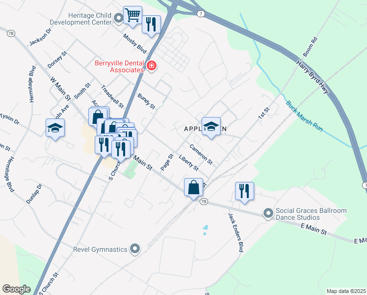 map of restaurants, bars, coffee shops, grocery stores, and more near 1362 Shepherds Mill Road in Berryville