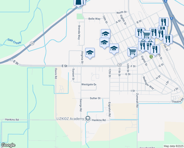map of restaurants, bars, coffee shops, grocery stores, and more near 1435 E Street in Williams