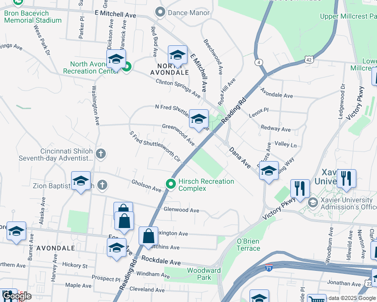 map of restaurants, bars, coffee shops, grocery stores, and more near in Cincinnati
