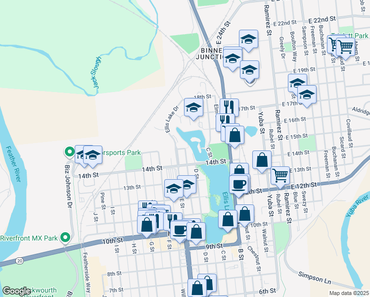 map of restaurants, bars, coffee shops, grocery stores, and more near 1498 High Street in Marysville