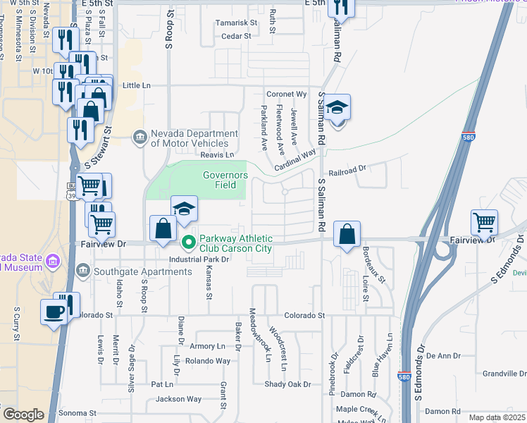 map of restaurants, bars, coffee shops, grocery stores, and more near 1098 Partridge Drive in Carson City