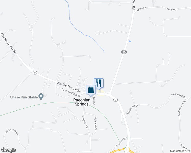 map of restaurants, bars, coffee shops, grocery stores, and more near 40580 Charles Town Pike in Paeonian Springs