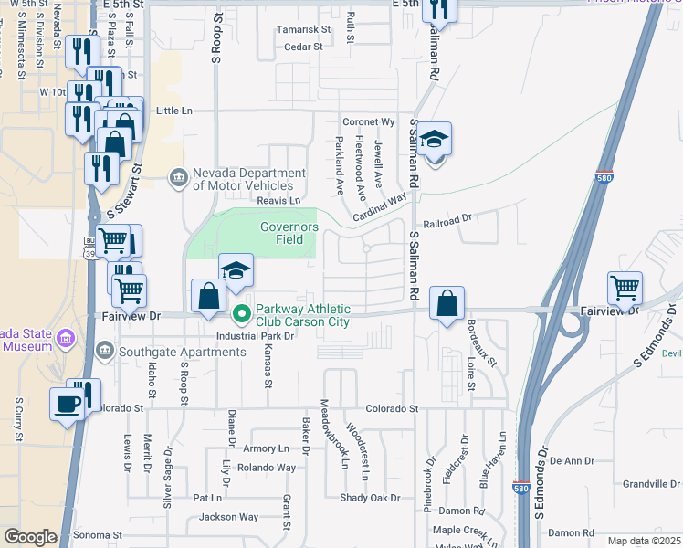 map of restaurants, bars, coffee shops, grocery stores, and more near 1098 Partridge Drive in Carson City
