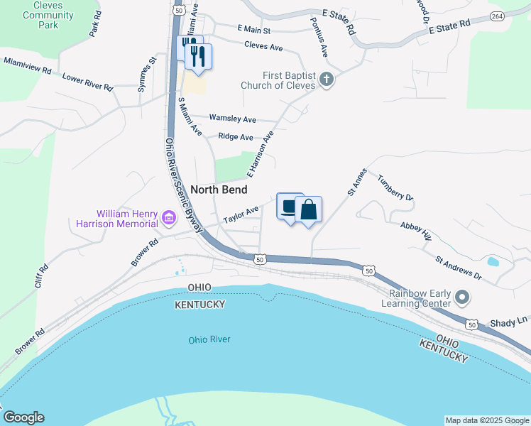 map of restaurants, bars, coffee shops, grocery stores, and more near 133 Symmes Avenue in North Bend