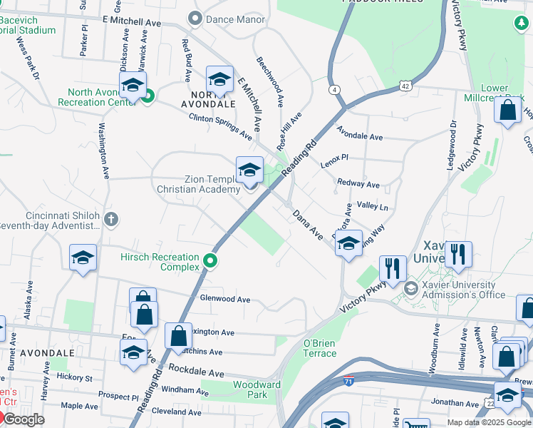 map of restaurants, bars, coffee shops, grocery stores, and more near 914 Burton Avenue in Cincinnati