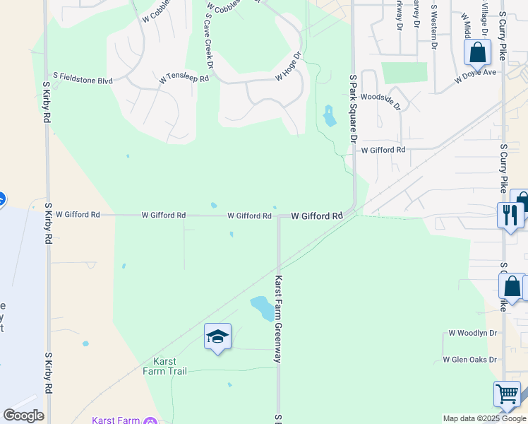 map of restaurants, bars, coffee shops, grocery stores, and more near 4980 West Gifford Road in Bloomington