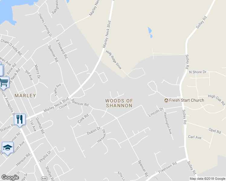 map of restaurants, bars, coffee shops, grocery stores, and more near 7732 Beaghan Ct in Glen Burnie