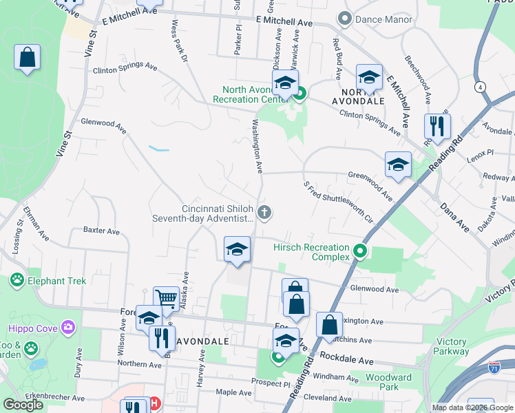 map of restaurants, bars, coffee shops, grocery stores, and more near 549 Camden Avenue in Cincinnati