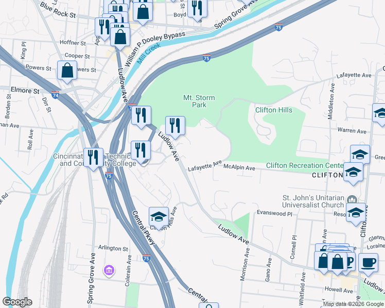 map of restaurants, bars, coffee shops, grocery stores, and more near 900 Rue De La Paix in Cincinnati