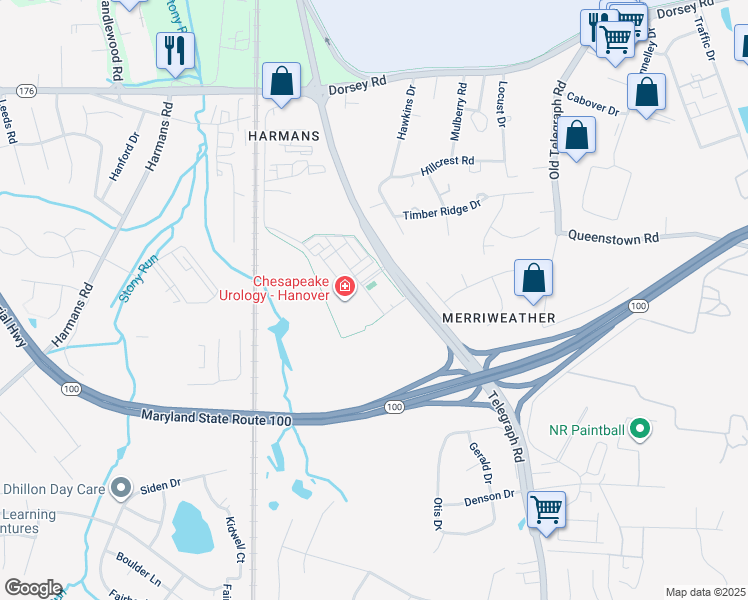 map of restaurants, bars, coffee shops, grocery stores, and more near Buckingham Boulevard in Hanover