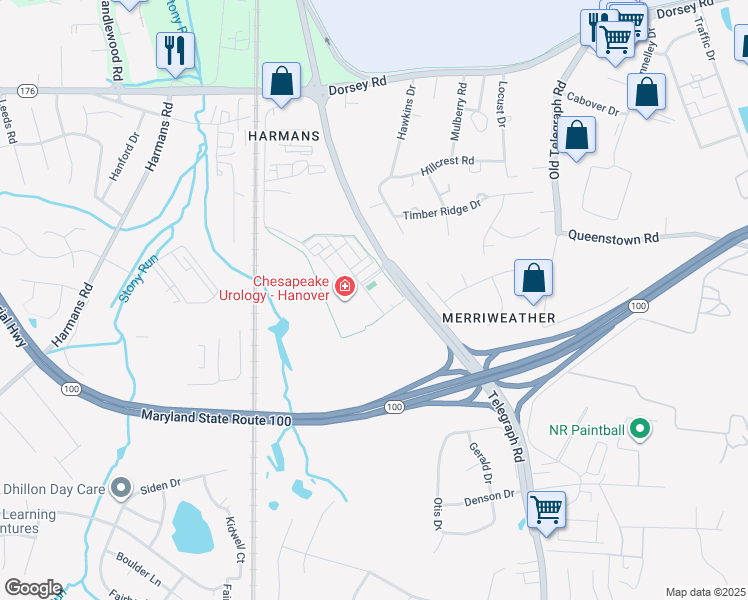map of restaurants, bars, coffee shops, grocery stores, and more near Buckingham Boulevard in Hanover