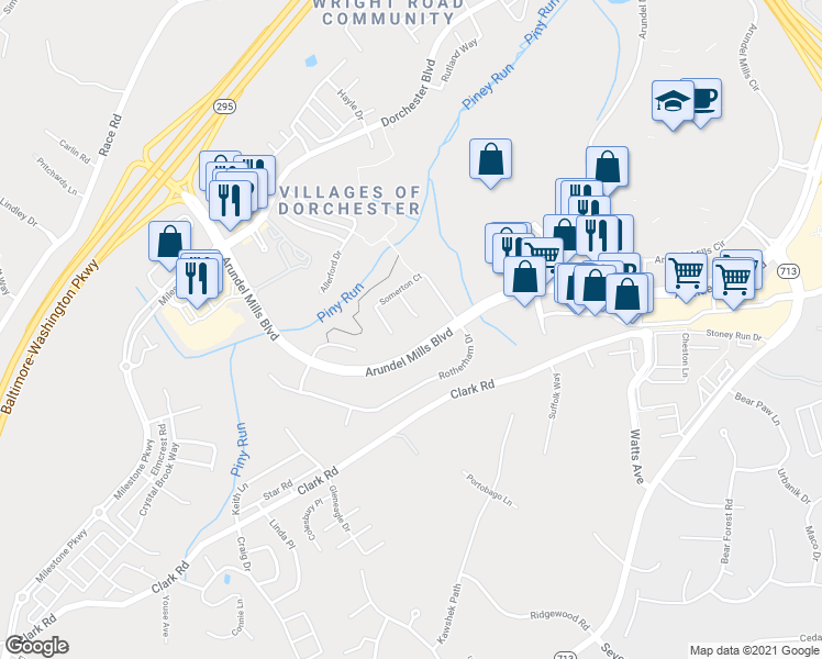 map of restaurants, bars, coffee shops, grocery stores, and more near 7143 Wedmore Court in Hanover