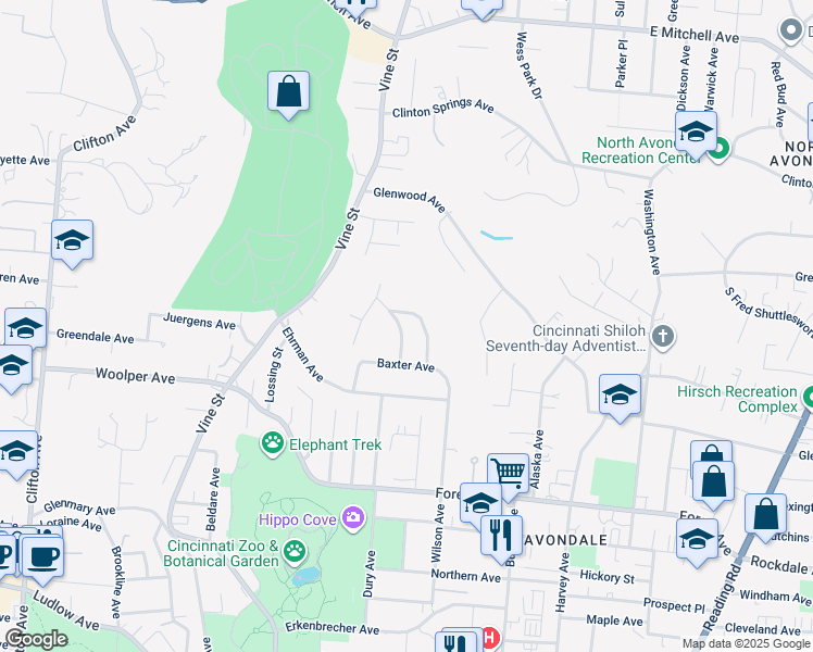 map of restaurants, bars, coffee shops, grocery stores, and more near 3732 Norwich Ln in Cincinnati