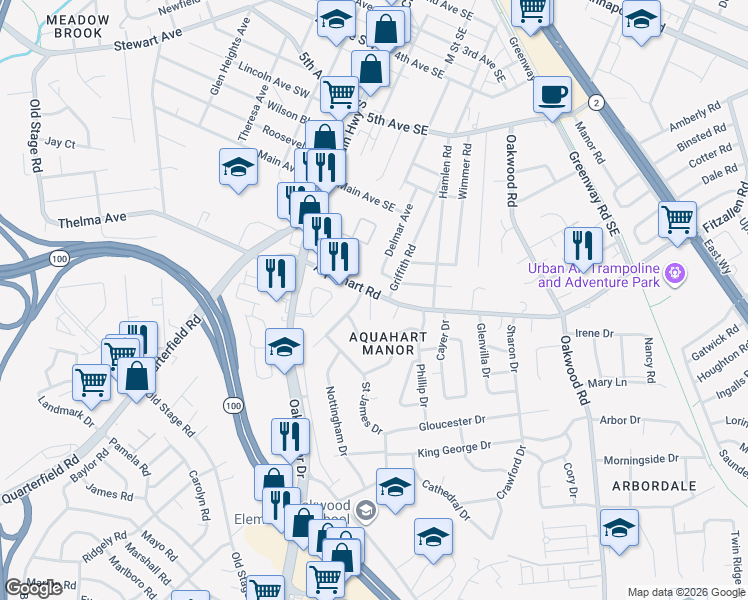 map of restaurants, bars, coffee shops, grocery stores, and more near 211 Aquahart Road in Glen Burnie