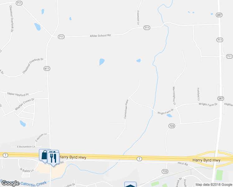 map of restaurants, bars, coffee shops, grocery stores, and more near 16857 Carmichael Place in Purcellville