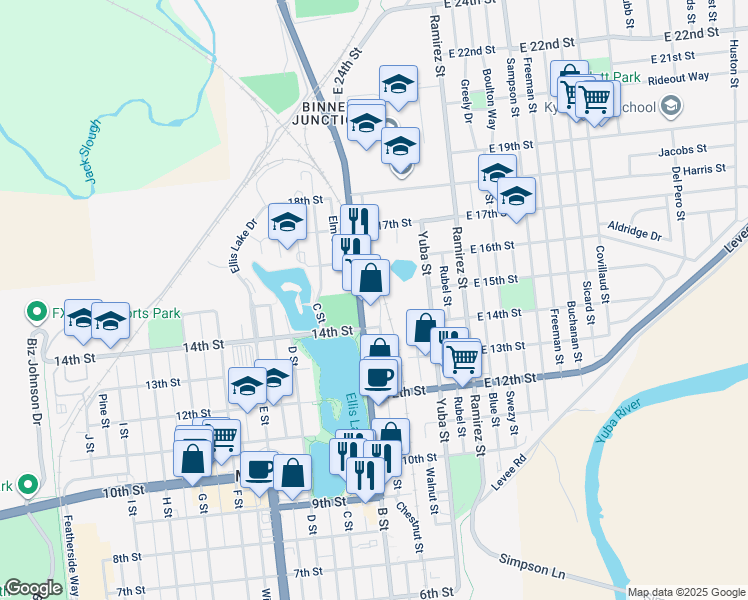 map of restaurants, bars, coffee shops, grocery stores, and more near 100 15th Street in Marysville