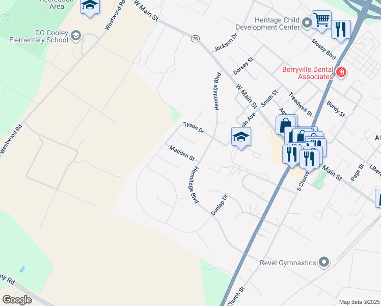 map of restaurants, bars, coffee shops, grocery stores, and more near 312 Spring House Lane in Berryville