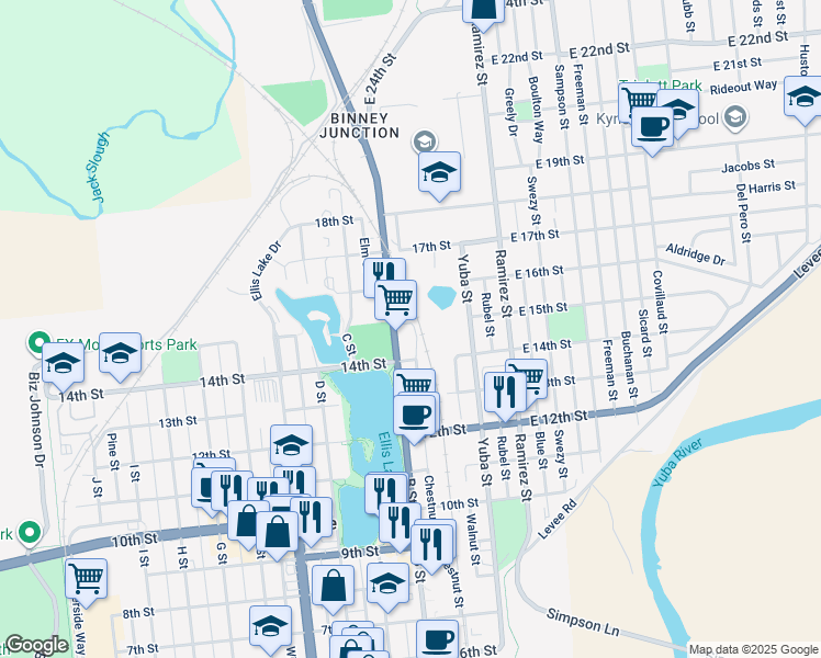 map of restaurants, bars, coffee shops, grocery stores, and more near 100 15th St in Marysville