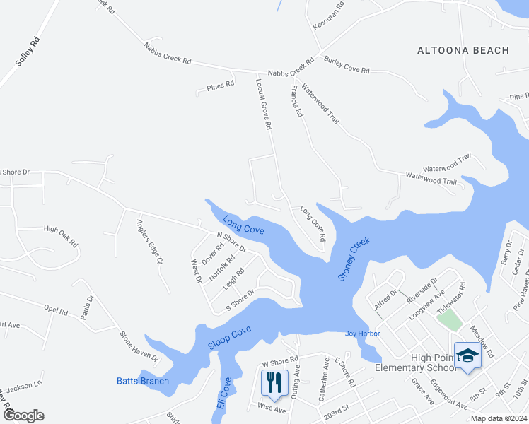 map of restaurants, bars, coffee shops, grocery stores, and more near 819 Long Cove Road in Glen Burnie